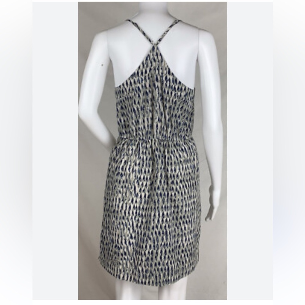 Madewell SILK sunlight painted feathers Blue grey cream Mini Dress pockets - Picture 4 of 13
